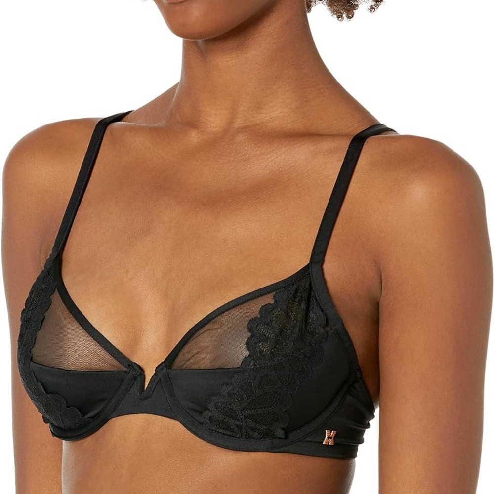 Savage X Fenty Not Sorry Microfiber and Lace Half Cup Plunge Bra with Lace